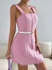 Basic Casual Dresses Women's Summer Dress Tassel Belt Decoration Pink Fashion Strap 230810