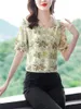 Kvinnors blusar 4xl Kvinnor Summer Spring Shirts Lady Fashion Corte Sleeve V-Neck Collar Flower Printing Blusas Tops G2520