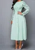 Casual Dresses Lace High Waist Gown Skirt For Woman Elegant Long Sleeve Square Neck Button Decoration Temperament Commuting Formal Skirts