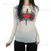 Gothic Tops Women Aesthetic Punk Graphic Print Long Sleeve T Shirts y2k Fairy Grunge Clothes White Streetwear 2000s Clothing T230811