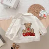 Jackor 2023 Autumn New Children Bear Cardigan Denim Coat Baby Long Sleeve Patch Cartoon Topps Kid Boy Girl Casual Cotton Pocket Jacka X0811