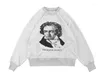 Herrtröjor tappar axel lös kapital Beethoven Moon Light Sweatshirts Män kvinnor Kvalitet Bomull Crewneck Pullovers Grey Hoodie