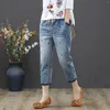 Kvinnors jeans 2023 mode sommar höst damer elastiska kvinnor casual blommig broderi denim byxor kvinnliga överdimensionerade harembyxor