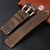 Watch Bands Handmade Bronze Watchband Buckle 20 22 23 24MM Dark Brown Vintage Brushed Leather Strap For Men's Bronze Bracelet 230810