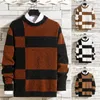 Men's Sweaters Men Winter Sweater Colorblock Thick Knitted Long Sleeve Elastic Slim Fit Pullover Soft Outdoor