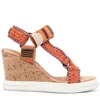 Sandaler anländer kvinnor Slingback Fashion Pumpar Kile Sticked Tyg Mixed Colors Female Hook Loop Open Toe