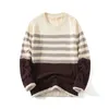 Männer Pullover Weiß Langarm Rundhals Casual Marke Pullover Winter Baumwolle Streifen Farbe Passenden Plüsch Dicken Pullover Männer Mode 230810