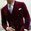 Mens Burgundy Double Breasted Velvet Blazer Dinner Jacket Elegant Coat Smoking Suit 2021 Arrival Men's Suits & Blazers264g