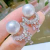 Stud Earrings MeiBaPJ DIY Empty Holder 11-12mm Natural Semiround Pearl Fashion 925 Silver Fine Wedding Jewelry For Women