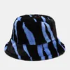 Wide Brim Hats Bucket Hats Winter Zebra Pattern Faux Fur Fluffy Bucket Hats Women Outdoor Warm Sun Hat Soft Velvet Furly Fisherman Cap Lady Fashion Panama