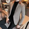 Garnitury męskie Blazers wysokiej jakości garnitur męski w brytyjski styl szczupły elegancki biznesowy biznes swobodna sukienka smokowana kołnierzyka pudełka pudełka blezer kurtka 230810