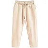 Pantalones para hombres Pantalones cortos de lino de verano Pantalones sueltos de pierna recta Pantalones de algodón fino Tobillo Tendencia 5XL Tamaño largo