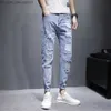 Jeans masculins 2022 Nouveau jean de déchirure serrée masculine Fashion Men's Casual Stretch Cotton Ultra Thin Denim Pantal