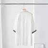 Kvinnors stickor Tees Naizaiga 74 Cotton Summer Shirt Women's Shoulder Hleeves Pärlkedja Splicing Thin White Long Plus Size Coat PZ99 230810