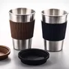 Mugs 500ml StainlessSteel Cup With Straw Silicone Ring And Lid For Coffee Tea Beer Juice Drinking Tumbler Outdoor Camping Travel