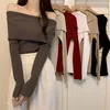 Women's Sweaters Autumn Sweater Design Sense Niche Off-Shoulder Bottoming Shirt 2023 Long Sleeve Top Fashion Wholesale