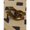 Sandal Öppen tå fotledband Stiletto Heel Dress Gold Silver Sandaler Eleganta bröllopsfestskor Pumpar Hög häl Summer Sexiga pumpar 230811