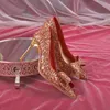 Bling glänsande glitter pumpar kvinnor slip-on sweet bowknot höga klackar skor kvinna som lyser tunt bröllopsfest 2023 230807