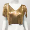 Женские танки Rave Shinny Mesh Halter Sece Stever Sliver Sequined Night Out Club Metal Chaintmail майку для женщин