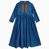 Casual Dresses Loose Size Nine Inches Sleeve Dress Autumn Vintage Embroidered Denim Mid Length Jeans All Matching Clothing Blue FS1378