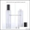 Förpackningsflaskor Frostade glas kosmetiska burkar pumpar med plast trävå cap 30g 50 g 30 ml 100 ml 120 ml Body Lotion Lip Balm Cream Cont Otgpj