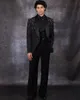 남성용 검은 고급복 슬림 착용 숄 라펠 신랑 착용 3 조각 비즈니스 웨딩 턱시도 재킷 바지 조끼 맞춤형.