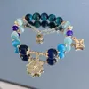 Link Bracelets Genshin Impact Wanderer Accesorios Blue Beaded Bangles For Women Gold Color Chain Pendant Cosplay Anime Figure Jewelry