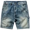 Men's Jeans 2023 Summer American Retro Denim Tooling Shorts Fashion Light Blue Moustache Effect Washed Old Casual Five Point Pants