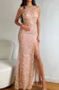 Urban Sexy Dresses YIDINGZS Off Shoulder Beading Gold Sequin Dress Long Party Dres Evening 230810
