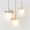 Pendant Lamps Nordic Colorful Leaves Bedside Lamp Glass Lampshade G9 G4 Holder Long Cable LED Hanging Lights For Living Room Fixtures