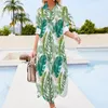 Casual Dresses Variety Metallic Colors Chiffon Dress Green Palm Leaf Beach estetiska kvinnor Sexig designkläder 5xl 6xl