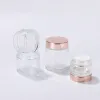 wholesale Pot de crème en verre givré bouteille cosmétique transparente lotion de maquillage récipient de baume à lèvres avec couvercle en or rose doublure intérieure 30ML LL