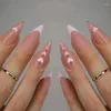 False Nails 24Pcs Almond With Leopard Print Designs Long Stiletto French Press On Wearable Spike Full Cover Fake Nail Tips