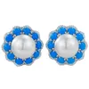 Hoop Earrings 2023 Blue Turquoise Inlaid 12mm Pearl Ear Studs Full Body 925 Silver Fashion Elegant Clip