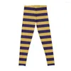 Active Pants Small Navy Blue and Gold Horizontal Stripes Leggings Legins for Woman Wear Women Sporty