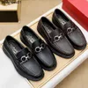 Feragamos dress shoes Style Lefu Shoes with Horse Titles Buckle and Square Head Cowhide Breathable Business Casual Leather Shoes