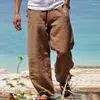 Męskie spodnie Men Summer Beach Solidny kolor bawełniany bielizny długi spodni elastyczna talia swobodny jogging joga sport