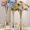 New European metal trumpet-shaped large wedding table center piece gold vase flower stand