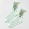 Women Socks Summer Children's Ultrathin Japanese Glass Fiber Mid Tube Short With Curled Edges Women's Stacked
