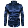 Herren-Hemdhemden plus Größe S-XXL Herren Hemd Seide Satin glatte Männer Solid Smoking Business Shirt Männer lässig Slim Fit glänzend golden Hochzeitshemden 230811