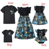 Roupas que combinam com a família Roupas que combinam com a família Vestidos para mãe e filha Manga esvoaçante Pai Filho Camisetas de manga curta com estampa floral Look familiar