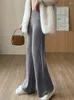 Women's Pants Knitted Split Button Wide Leg Straight Casual High Waist Keep Warm Autumn Solid Loose Wool Cosy Woman Trousers