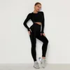 Active Sets Seamless Women Gym Set Long Sleeve Top High Waist Belly Control Sport Leggings Clothes Suit Sexy Booty Girls