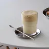 Чашки блюдцы полосатая кофе простое стеклянная чашка против скольжения элегантная прозрачная пузырьковая чайная сок молоко молоко