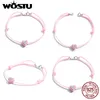 anklets wostu pure 925 Sterling Silver Pink Heart Rope Ankle 22.5cm調整可能なサイズ女性用夏のジュエリーFIT022 230810のための光沢のあるCZロープチェーン