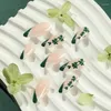 Ложные гвозди 3D подделка для Дня Святого Патрика Простые зеленые листья дизайн листьев французский миндаль