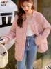 Jackets femininos Tweed de lã xadrez rosa Jaqueta Mulher Mulher Vintage O-Gobes Único Bedido de Bedido de Bedido Doce Casa Coreana Top Streetwear 230811