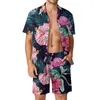Męskie dresy różowe flamingos męskie zestawy Kwiat liści palmowej Zestaw Koszulki Case Fitness Outdoor Shorts Summer Customu
