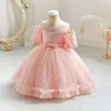 Girl Dresses Baby Off Show 1 ° compleanno Dress Princess Summer Girls Perline White Battesimo Tut Ball Gowns Kids Bid Filmal Party Costume 1-6y