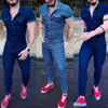 Mäns jeans denim jumpsuit för män overalls romper mode streetwear en bit smal passform kort ärm playisuits joggers man 260a